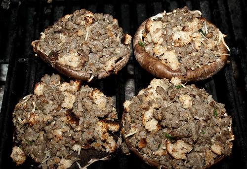Sausage-Stuffed Portobello Mushrooms - On the grill