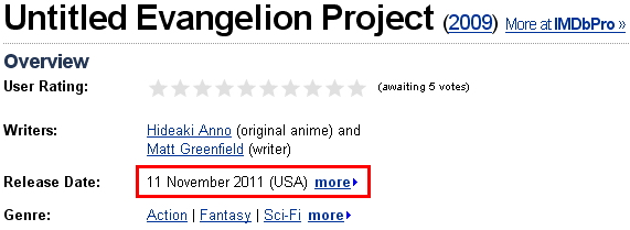 090118 - TOP繪理想鄉，好萊塢真人版電影『新世紀福音戰士 Evangelion』預定2011年11月11日堂堂首映
