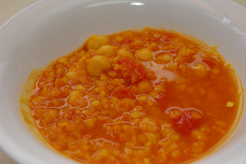 Spicy Tomato Soup with Red Lentils and Chickpeas