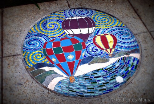 hot air balloon sidewalk mosaic medallion