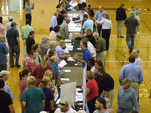 Attendees receiving Flood Recovery assistance in Poplar Bluff, MO.
