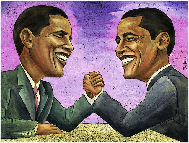Obama's Toughest Opponent: Himself! by Ben Heine