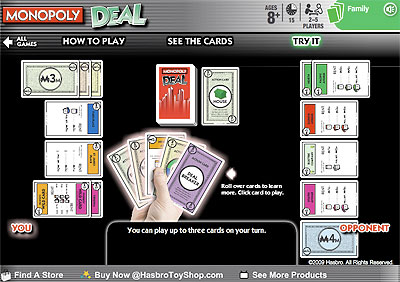 Online demonstration of the Monopoly Deal Card game