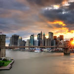 Sunset over the Brooklyn Bridge and Lower Manhattan, New York City