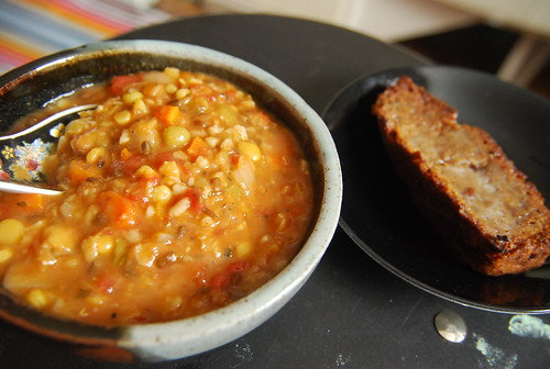 Lentil soup with banana bread