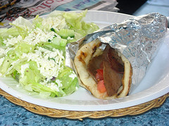 Greek Salad with a Gyro at Devine Foods