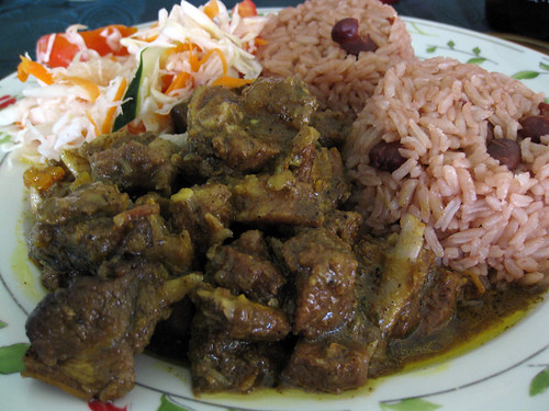 Curry Goat with Rice and Peas