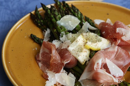 Grilled Asparagus with La Quercia Speck, Shaved Parmigiano-Reggiano, and Lemon