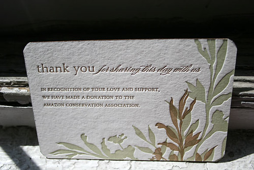 Letterpress wedding favor card - Amazon Conservation Association - printed by Smock  by Smock Letterpress.
