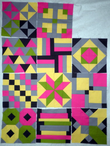My 11 blocks so far for the Patchwork Squared Modern Solids Quilt Along