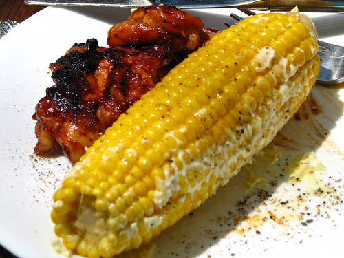 BBQ chicken and corn on the cob