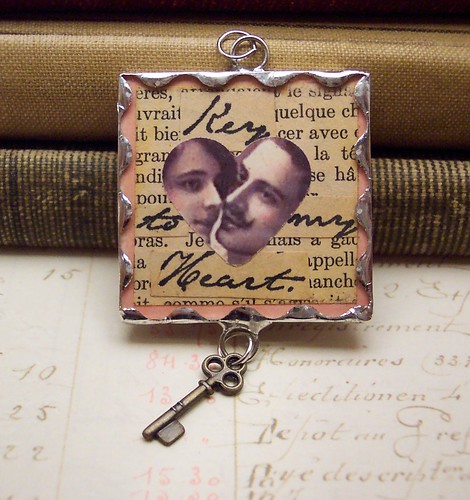 Key To My Heart Collage Art Soldered Pendant