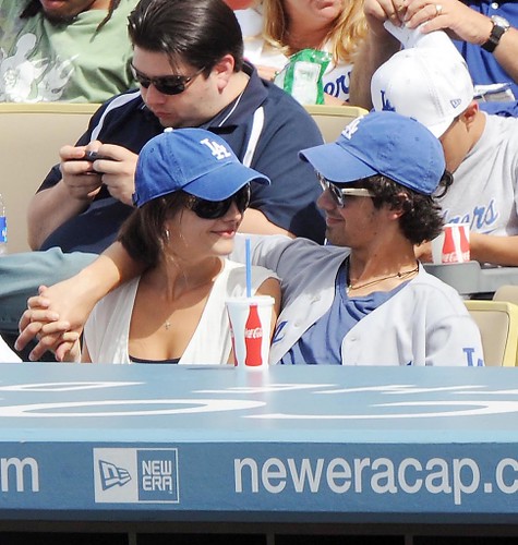 Joe Jonas & Camilla Belle holding hands @ Dodgers Game