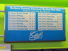 barker's red hots - hot dog menu