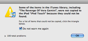 iTunes Warning