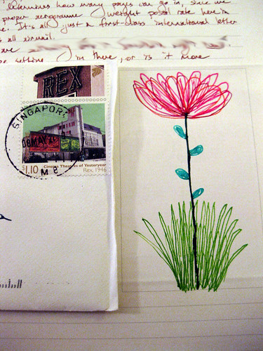 Singapore stamps + flower doodle