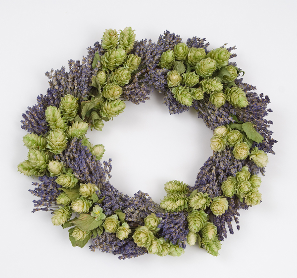 Wreath with hops and lavender by Elissa Shaffo