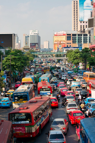 Multicolored traffic jam in Bangkok