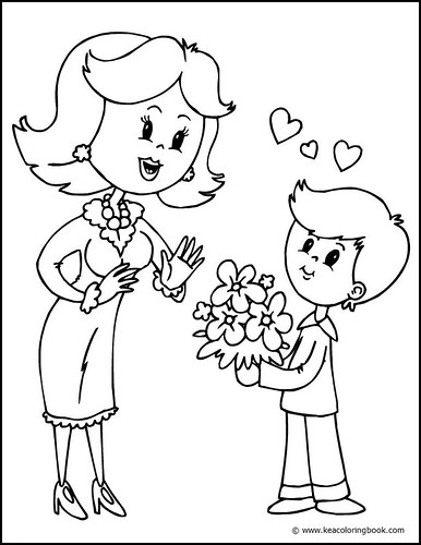 mothers day flowers colouring pages. Mother and Son - Coloring Page