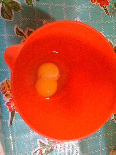 The huge egg had  a double yolk!