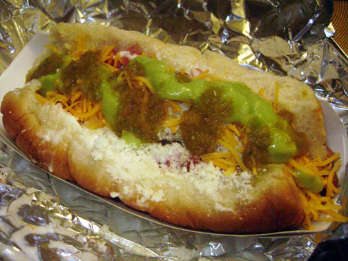 Sonoran hot dogs from Nogales Hot Dogs From na**d, you can dress your bun 