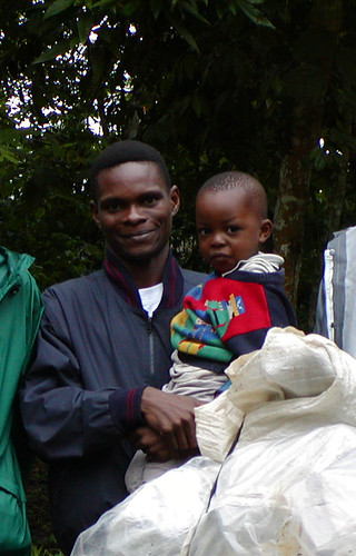 Corneille and his son in the Ituri Forest. In 2005 Corneille Ewango won the prestigious Goldman conservation award for his heroic actions to save the Okapi Reserve and its staff during Congo’s recent civil war.