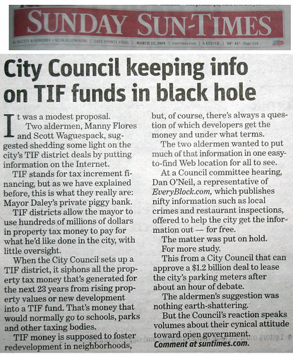 Chicago Sun-Times: City Council keeping info in TIF funds in black hole