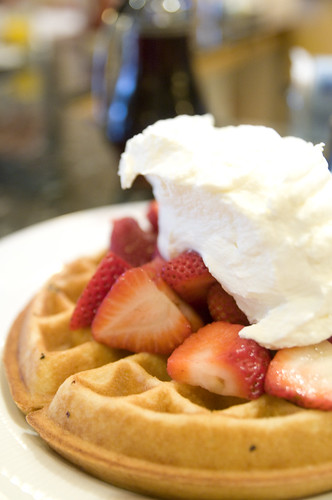 Strawberry Waffle Topped with Fresh Strawberries & Whipped Cream, Sears' Fine Food, San Francisco