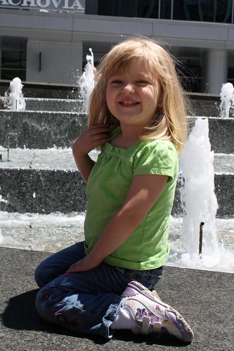 Catie next to (yet another) fountain in downtown Charlotte