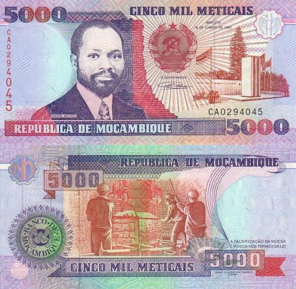 5000 Meticais Mozambik 1991