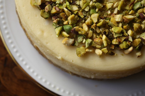 Cheesecake with Mango Filling and Pistachios