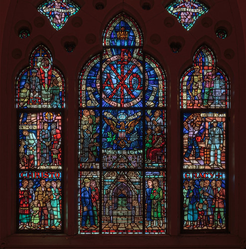 Saint Francis Xavier (College) Church, at Saint Louis University, in Saint Louis, Missouri, USA - stained glass window of Christocracy