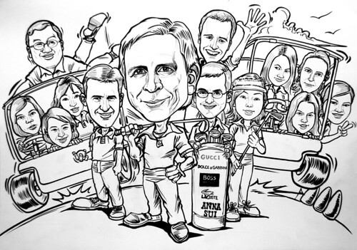 group caricatures for P&G - ink