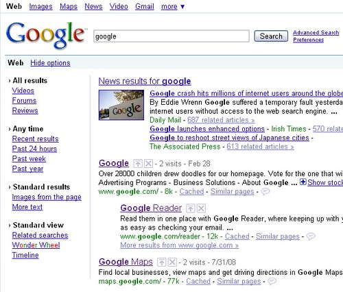 screenshot of Google Search Options