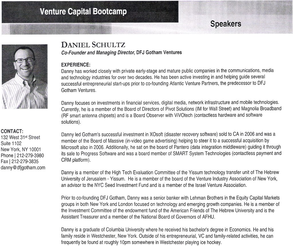 Venture Capital Bootcamp 2009 - Daniel Schultz