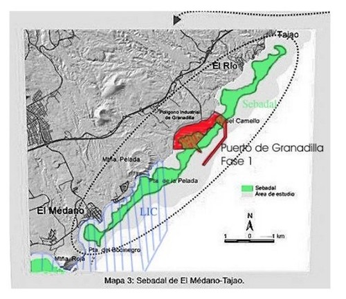 El impacto del Puerto sobre los sebadales. Mapa del documento: "Consideraciones..."