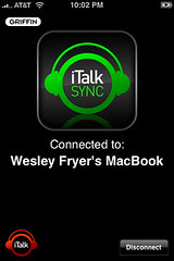 iTalk Sync: iPhone connected to a computer