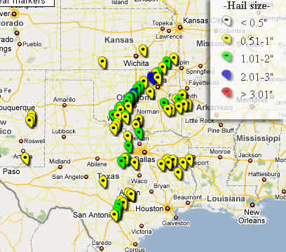 Map Of Oklahoma And Texas. Hail Storms – Oklahoma, Texas,
