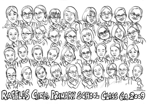 Raffles Girls Primary School Class 6A 2009 caricatures (original) A4
