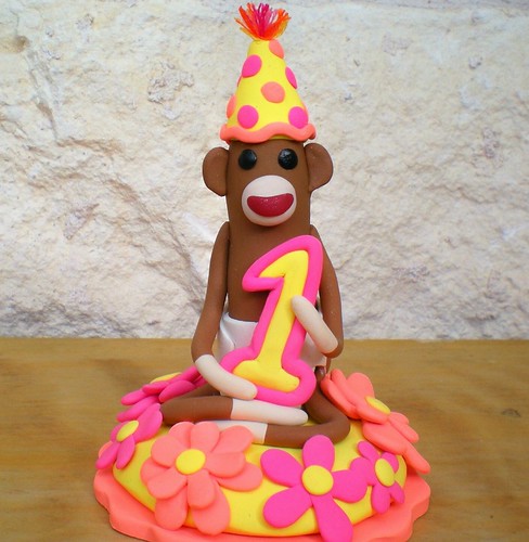 Sock Monkey Birthday Cake Topper by SpiritMama. it's too bad the one year 