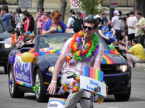 A photo of City Councillor Don Iveson in Edmonton's 2011 Pride Parade.