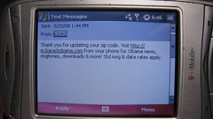 Barack Obama Text Message - 08/20/08 - Thank You For Updating Your Zip Code by DavidErickson
