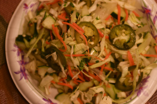 pickled jalapenso, carrots, and cabbage