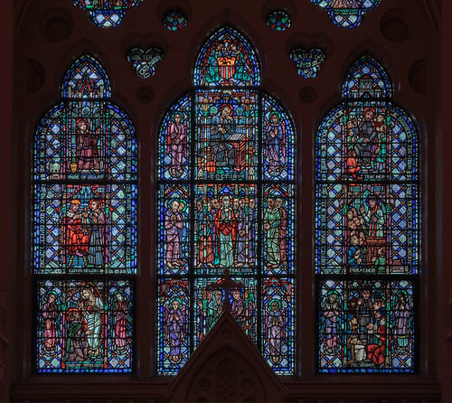 Saint Francis Xavier (College) Church, at Saint Louis University, in Saint Louis, Missouri, USA - stained glass window of Jesus teaching