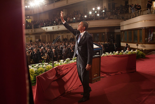 Obama finishes speech in Cairo on 4 June 2009 - Official White House Photo by Pete Souza