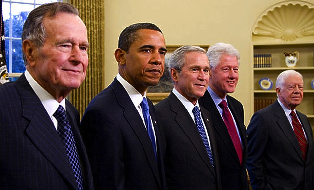 2009 Five Presidents George W. Bush, President Elect Barack Obama, Former Presidents George H W Bush, Bill Clinton, Jimmy Carter Portrait by Beverly & Pack