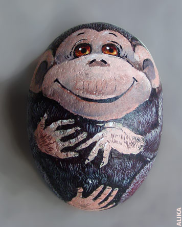 Hand painted rock. Monkey