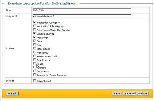 screenshot of inserting Appropriate Data for Medication History