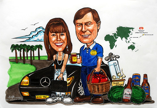 Couple caricatures for Mastercard Mr & Mrs Sekulic detail in colour