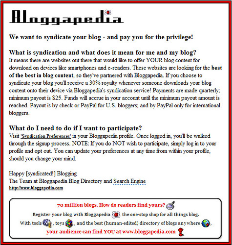 2009-June-9 Bloggapedia Syndication Message
